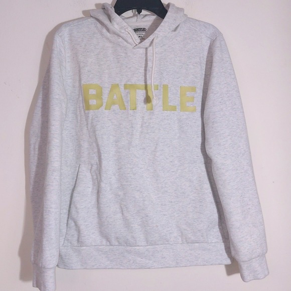 BATTLE Sports Graphic Hoodie Light Heather Gray Pullover Sweatshirt Mens L - Picture 3 of 9